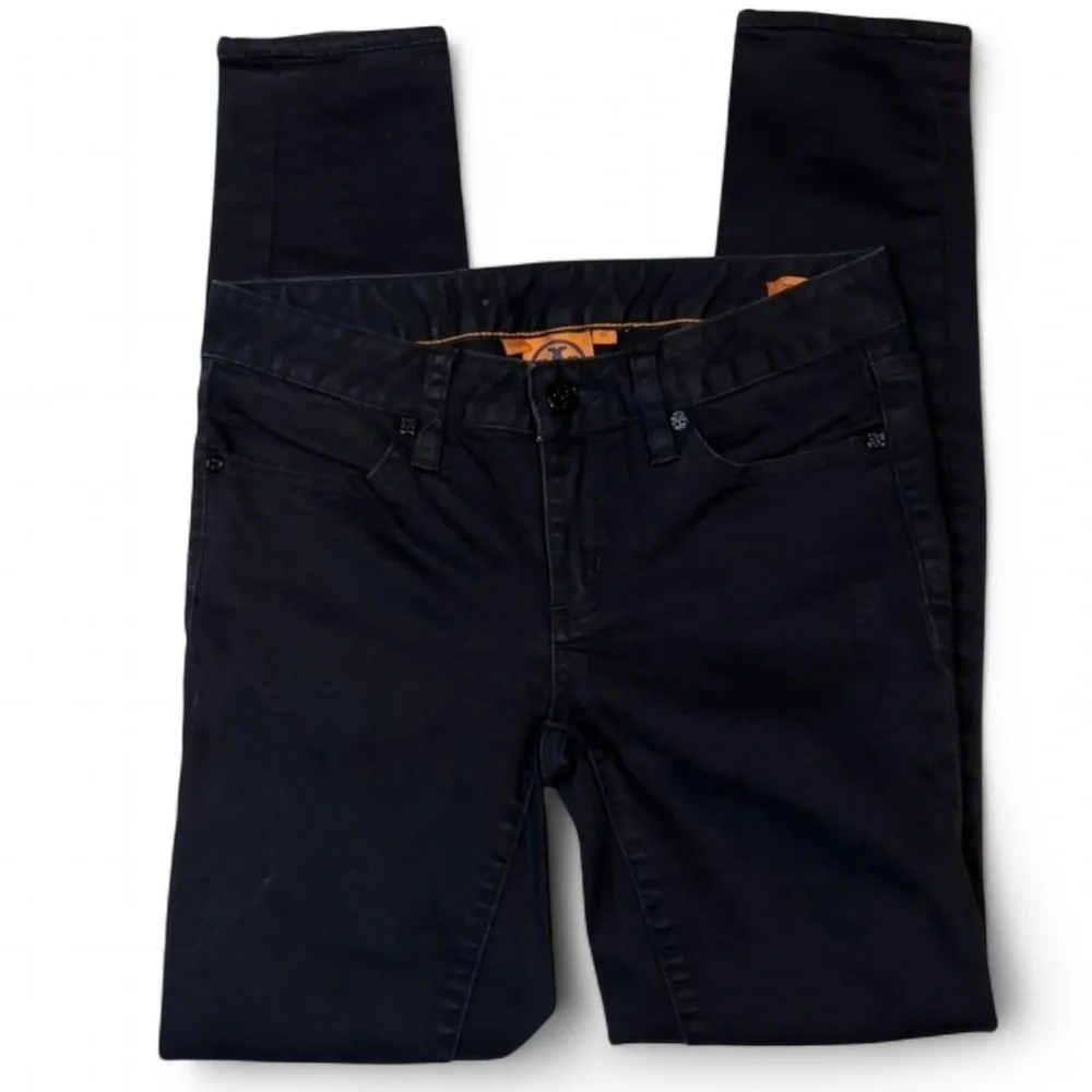 Tory Burch Size 25 Black Denim Legging Jeans Skinny Ankle Low Rise Logo Patch